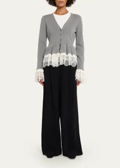 Cinq à Sept Dolly Ruffled Lace-Trimmed Peplum Cardigan | Thumbnail 2