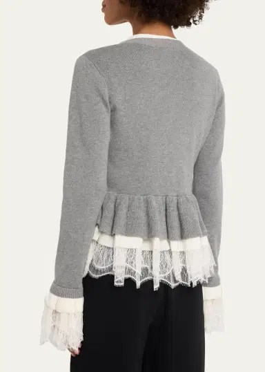 Cinq à Sept Dolly Ruffled Lace-Trimmed Peplum Cardigan | Thumbnail 3