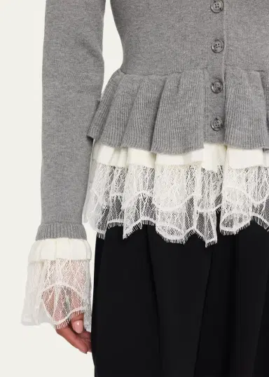 Cinq à Sept Dolly Ruffled Lace-Trimmed Peplum Cardigan | Thumbnail 5