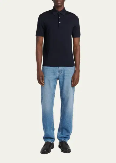 Zegna Men's Trofeo Wool Knit Polo Shirt | Thumbnail 2