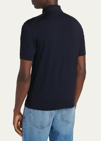 Zegna Men's Trofeo Wool Knit Polo Shirt | Thumbnail 3