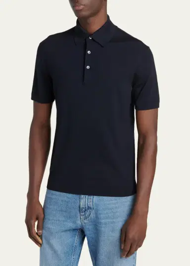 Zegna Men's Trofeo Wool Knit Polo Shirt | Thumbnail 4