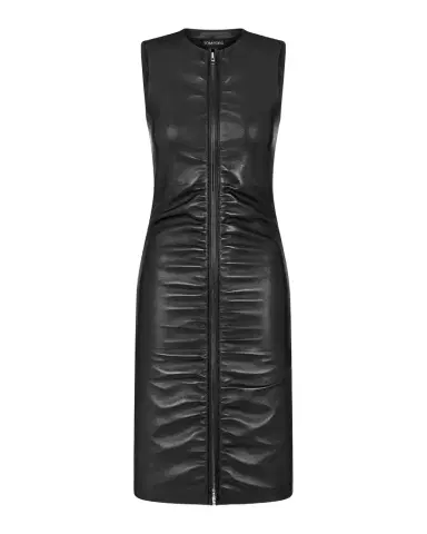 Tom Ford Sleeveless Ruched Zipper Leather Dress | Thumbnail 1