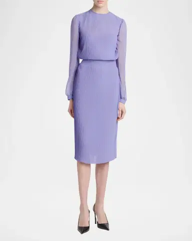 Tom Ford Pervinca Plisse Chiffon Long-Sleeve Midi Dress | Thumbnail 2 Tom Ford Pervinca Plisse Chiffon Long-Sleeve Midi Dress | Thumbnail 2
