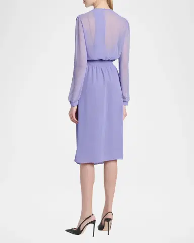 Tom Ford Pervinca Plisse Chiffon Long-Sleeve Midi Dress | Thumbnail 3 Tom Ford Pervinca Plisse Chiffon Long-Sleeve Midi Dress | Thumbnail 3