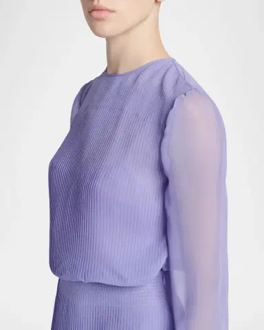 Tom Ford Pervinca Plisse Chiffon Long-Sleeve Midi Dress | Thumbnail 5 Tom Ford Pervinca Plisse Chiffon Long-Sleeve Midi Dress | Thumbnail 5