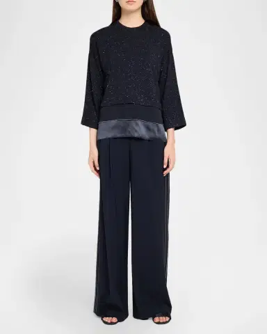 PESERICO Stretch Cotton Sateen Palazzo Trousers | Thumbnail 2