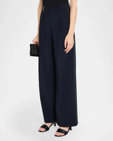 PESERICO Stretch Cotton Sateen Palazzo Trousers | Thumbnail 4