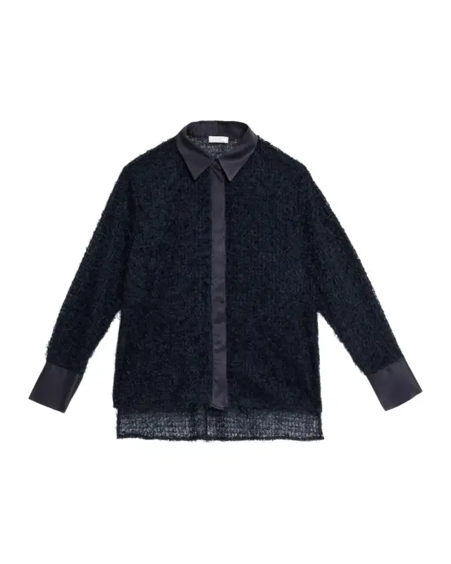 PESERICO Fringed Mesh Button-Down Shirt
