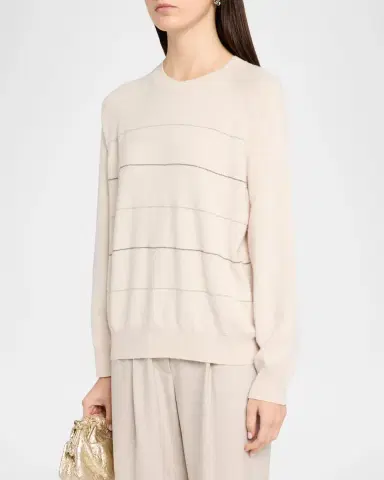 PESERICO Striped Chain-Trim Crewneck Sweater | Thumbnail 4 PESERICO Striped Chain-Trim Crewneck Sweater | Thumbnail 4