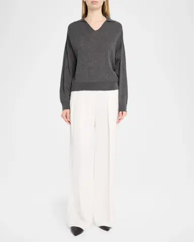 PESERICO Spread-Collar Shimmer Knit Sweater | Thumbnail 2