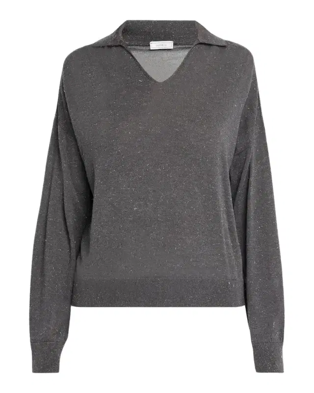 PESERICO Spread-Collar Shimmer Knit Sweater