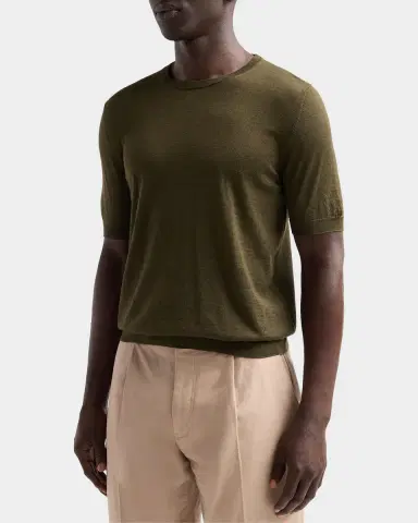 Isaia Men's Cashmere-Silk Short-Sleeve Shirt | Thumbnail 4