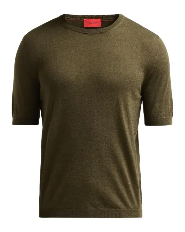 Isaia Men's Cashmere-Silk Short-Sleeve Shirt