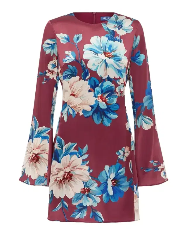 LEO LIN Suzanne Flare-Sleeve Floral Mini Dress