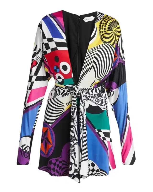 Versace Teatro Long-Sleeve Wrap Mini Dress