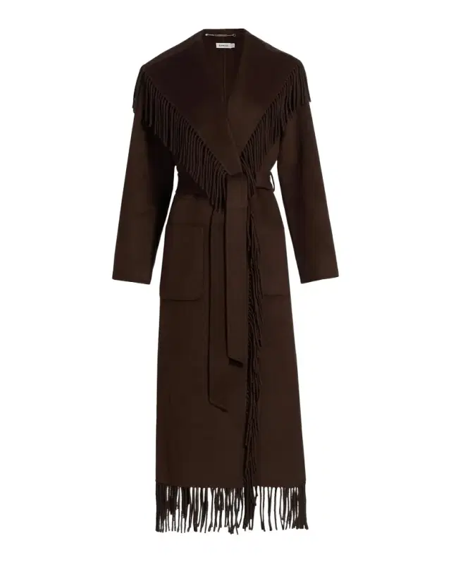 Simkhai Carrie Fringe Wool Long Coat