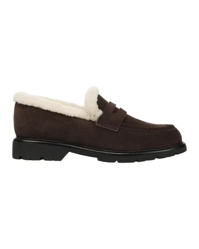 Vince Siena Shearling-Lined Suede Lug-Sole Loafers