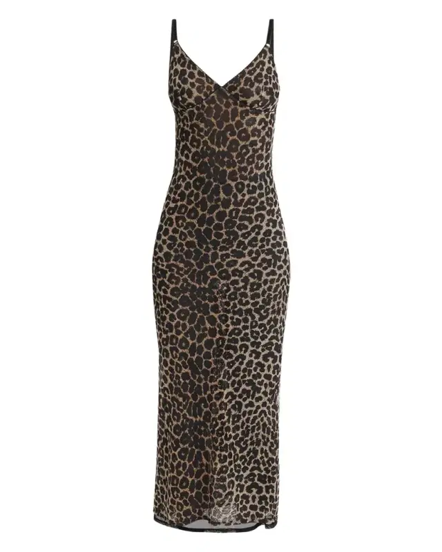 Saint Laurent Leopard Tulle Slip Dress