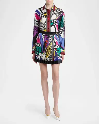 Versace Printed Silk Twill Pleated Mini Skirt | Thumbnail 2