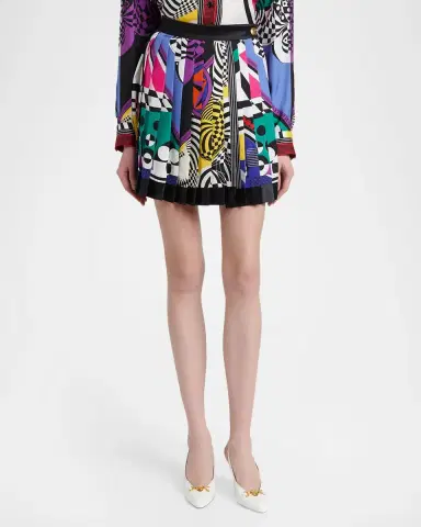 Versace Printed Silk Twill Pleated Mini Skirt | Thumbnail 4