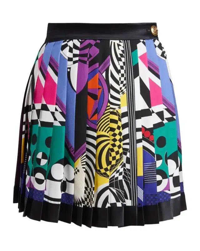 Versace Printed Silk Twill Pleated Mini Skirt