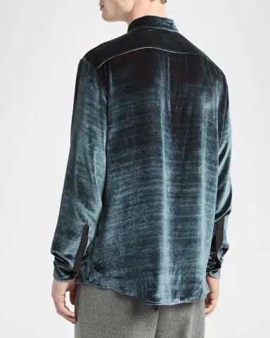 Giorgio Armani Men's Velvet Band Collar Button-Down Shirt | Thumbnail 3