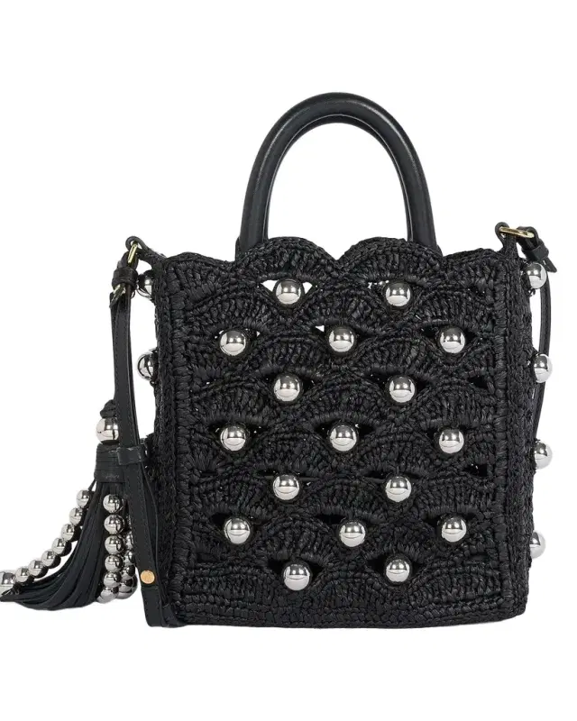 Rabanne Embellished Raffia Top Handle Bag