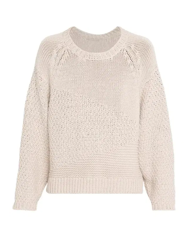 Eileen Fisher Mixed-Stitch Crewneck Cotton Cord Sweater