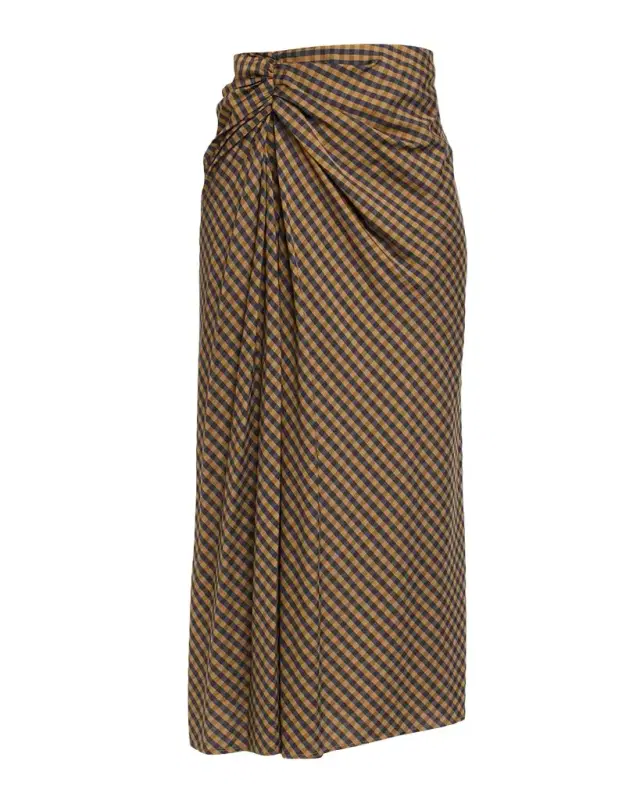 A.L.C. Jean Draped Check Midi Skirt