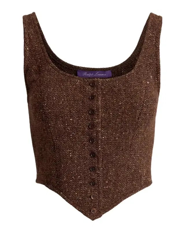 Ralph Lauren Collection Sherry Wool-Cashmere Tweed Button-Front Top