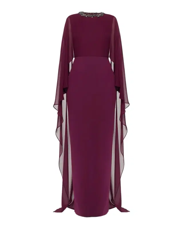 Roland Mouret Embellished Cape Column Gown