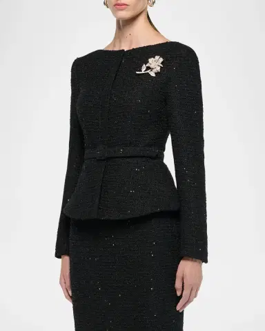 Roland Mouret Sequin Boucle Belted Peplum Jacket | Thumbnail 4