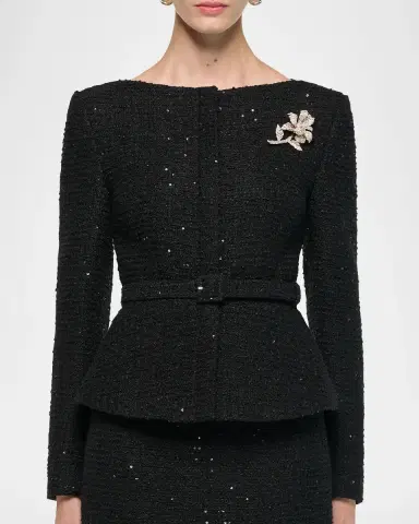 Roland Mouret Sequin Boucle Belted Peplum Jacket | Thumbnail 5