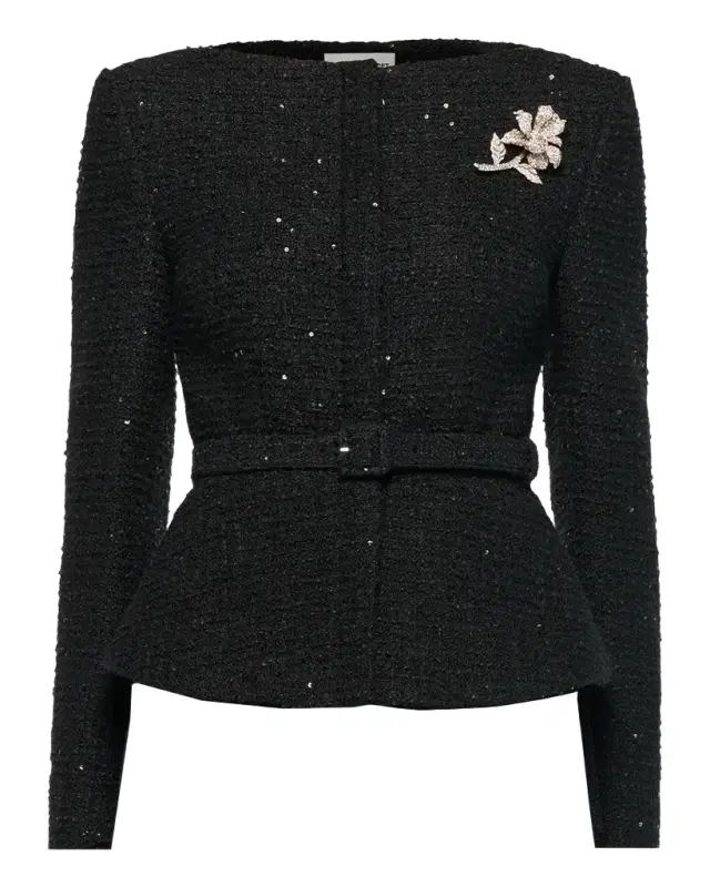 Roland Mouret Sequin Boucle Belted Peplum Jacket