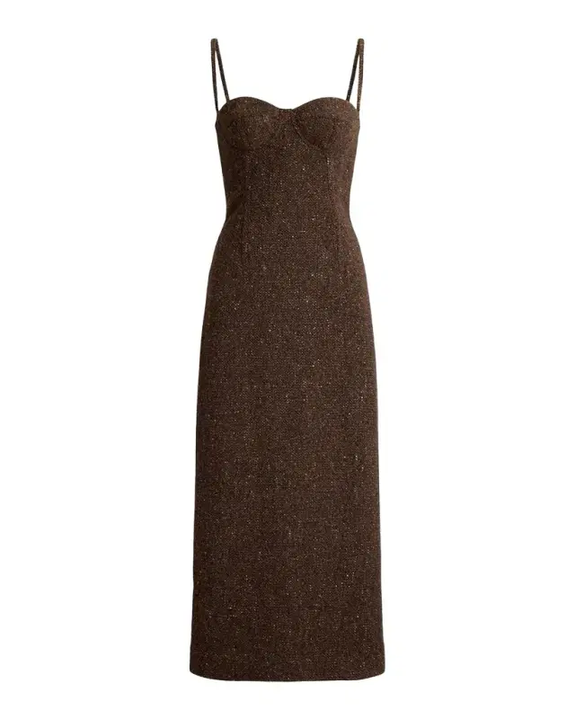 Ralph Lauren Collection Jocey Sleeveless Donegal Tweed Midi Bustier Dress