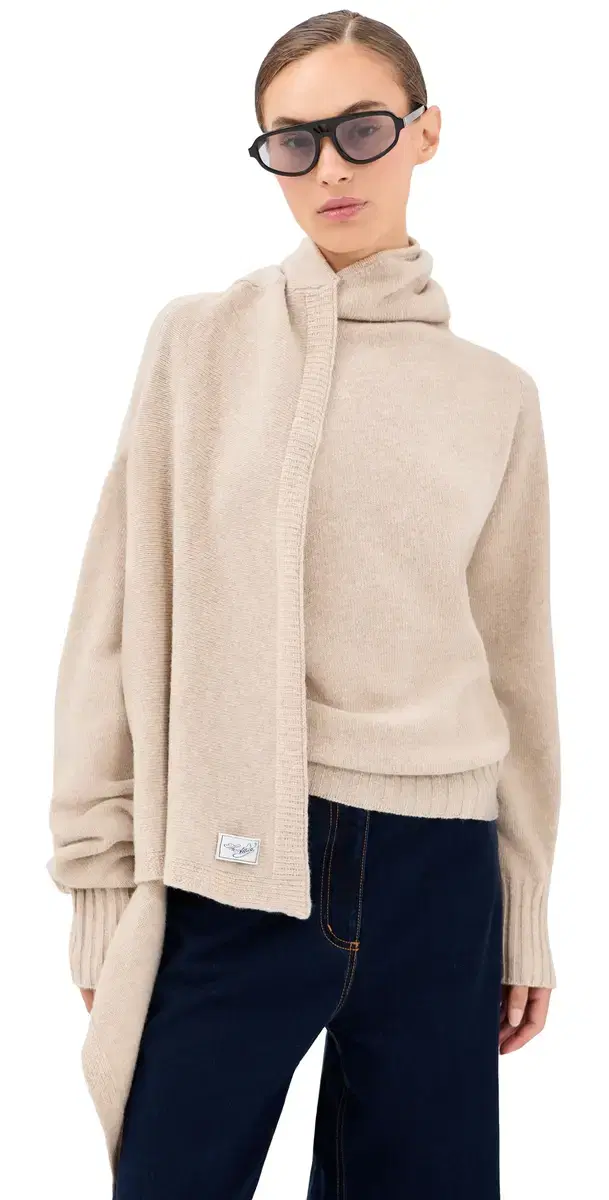 The Attico Draped Wool Sweater Beige
