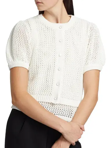 Toccin Women's Samantha Crocheted Cotton Cardigan - Optic | Thumbnail 6 Toccin Women's Samantha Crocheted Cotton Cardigan - Optic | Thumbnail 6