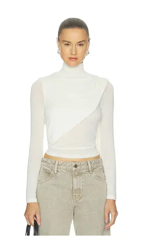 ENZA COSTA Sheer Cashmere Jersey Bandana Turtleneck Top