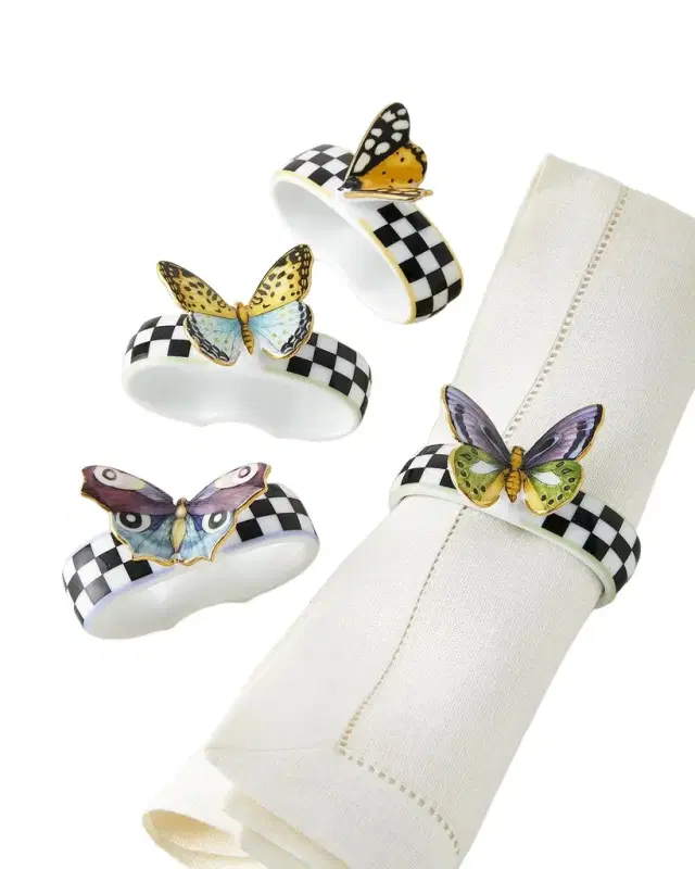 MacKenzie-Childs Butterfly Toile Napkin Rings, Set of 4