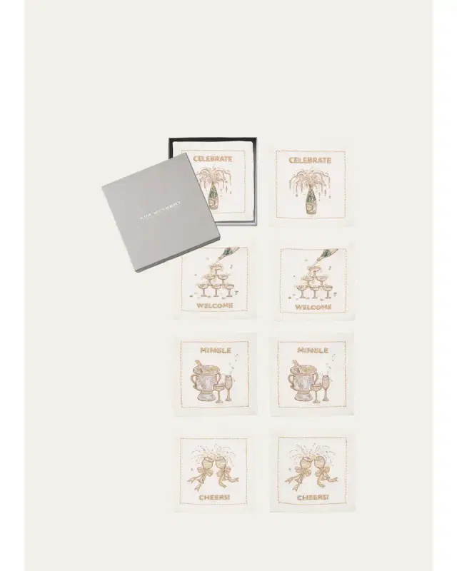 Kim Seybert Cheers Embroidered Cocktail Napkins, Set of 8