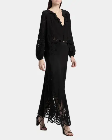 Ulla Johnson Oona Lace Appliqué Silk Midi Skirt | Thumbnail 2