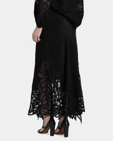 Ulla Johnson Oona Lace Appliqué Silk Midi Skirt | Thumbnail 3