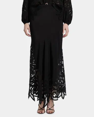 Ulla Johnson Oona Lace Appliqué Silk Midi Skirt | Thumbnail 4