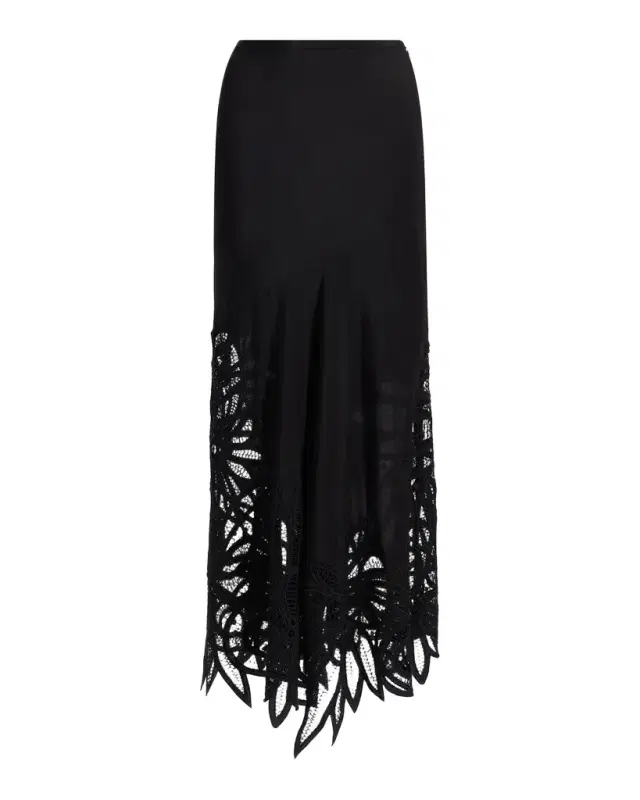 Ulla Johnson Oona Lace Appliqué Silk Midi Skirt