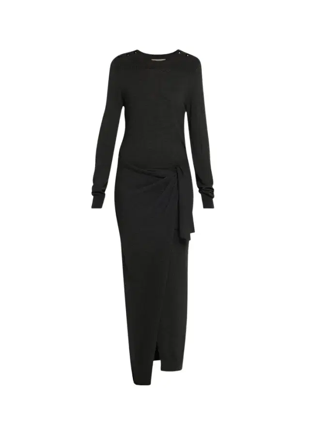 Isabel Marant Jozira Button-Shoulder Wrap Maxi Sweater Dress