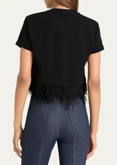 Cinq à Sept Cropped Feather-Trim Tee | Thumbnail 2