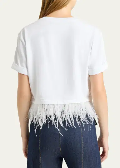 Cinq à Sept Cropped Feather-Trim Tee | Thumbnail 4
