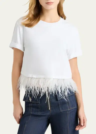 Cinq à Sept Cropped Feather-Trim Tee | Thumbnail 5