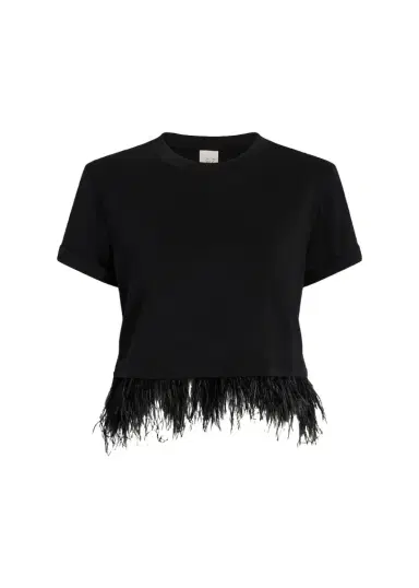 Cinq à Sept Cropped Feather-Trim Tee | Thumbnail 1